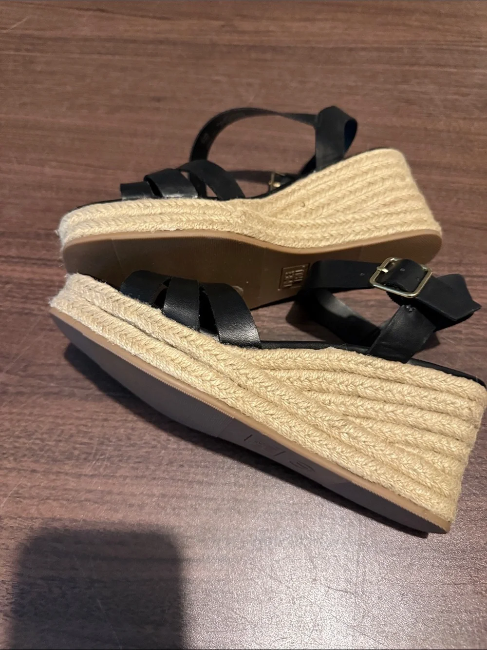 NEW! Time and Tru Black Wedge Espadrilles Sandals Size 7